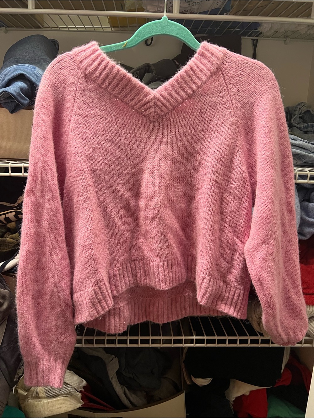 Old Navy Pink V-Neck Fuzzy Knit Sweater